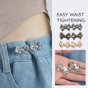 Bowknot Button Adjustable Waist Buckle No Sewing Required Waist Tightener 2Pcs - Picture 1 of 16