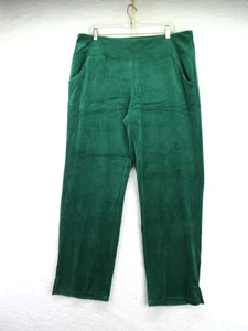 Quacker Factory Pants Womens Large Green Velour Pull On Straight Leg Pockets - Picture 1 of 8