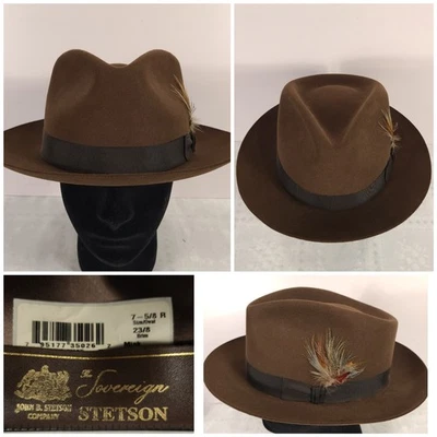 Stetson The Sovereign Fedora Hat Brown Size 7 5/8 61 Chatham 29/8 Brim NWOT READ - Image 1 of 4