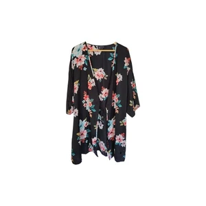 INC Intimates Robe Women XXL Black Tie Closure Floral Lace Lightweight - Picture 1 of 8