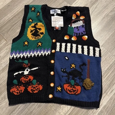 Baxter & Wells M 黑色橙色万圣节 Jack-o-lantern 猫南瓜背心 全新带标签 — 第 1/4 张图片