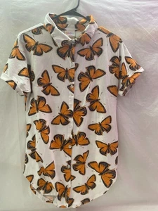 LuLa Roe Women's XS White Butterfly Short Sleeve Button Up Charlie Shirt. - Picture 1 of 4