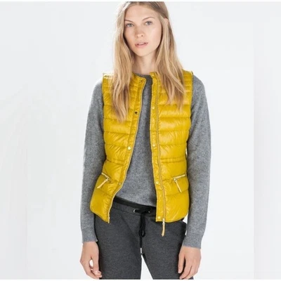 Zara Puffer Vest Mustard Yellow Soft adjustable Bunjee waistband Medium - Image 1 of 4