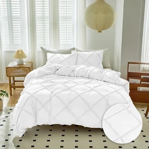 White Duvet Cover Twin/Twin XL, 2 Pieces Shabby Chic Embroidery Textured Duve... - Picture 1 of 7