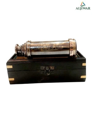 Telescopio antiguo de latón con espía decoración pirata marítimo aspecto antiguo con caja Foto 1 de 4