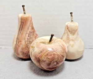 Polished 2 Pears & Apple Paperweight Marbled Alabaster Stone - Picture 1 of 13