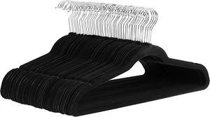Basics Slim, Velvet, Non-Slip Suit Clothes Hangers, Black/Silver - Pack of 50 - Picture 1 of 9