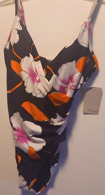 NWT SPIEGEL bright orange & black floral 1 pc Swimsuit Sz 8 & matching cover-up - Imagem 1 de 4