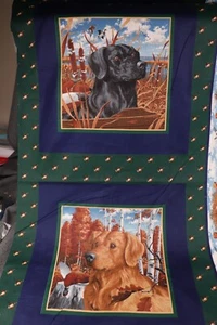 VIP Cranston Fabric Messmore Black Golden Lab Dogs Hunting 4 Uncut Panels ~1 yd - Picture 1 of 9