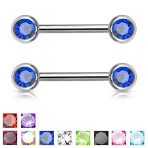 CZ Gem Surgical Steel Nipple Rings Barbells 14G - Pair - Picture 1 of 21