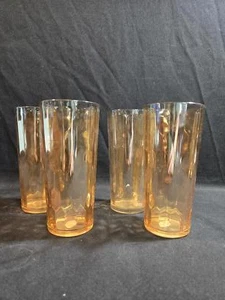 Jeannette Marigold Hex Optic Tumblers 5" Lot of 4 Vintage Depression Glass - Picture 1 of 8