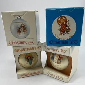 Set of 4 SCHMID Berta Hummel Christmas Glass Ball Ornaments 1975 1976 1977 1978 - Picture 1 of 9