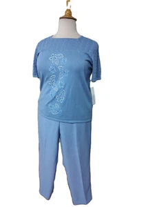 ALFRED DUNNER Blue 2-Piece Sweater Top and Pants-XL/16 - Picture 1 of 5