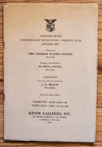Auction Catalog Kende Galleries 1941 Georgian Silver Oriental Rugs Japanese Art - Foto 1 di 1