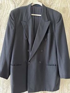 HUGO BOSS 44 Reg WOOL Navy Blue Double Breasted Blazer Sport Suit Jacket Coat - Picture 1 of 5