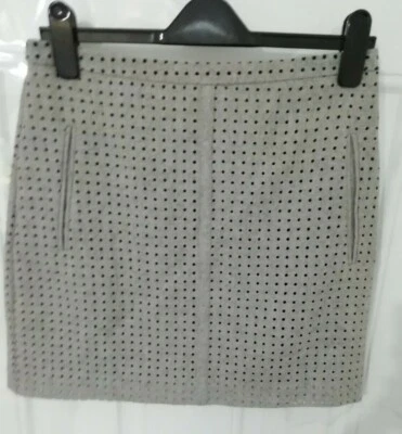 MINT VELVET Size 10 Grey Black Cut Out Spot Polka Dot Mini Skirt Pockets Lined - Image 1 of 4