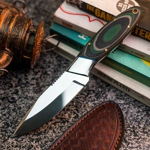 Coltello da caccia Wild Blades 8,7" Full Tang fatto a mano EDC damascato + fodero in pelle - Foto 1 di 12