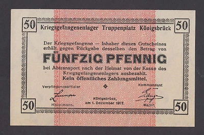 🔴GERMANY  50  Pfennig 1915  UNC POW -WWI Concentration Camp  KONIGSBRUCK type 2 - Image 1 of 2