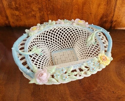 Belleek Irish Porcelain Henshall Basket Archive Collection Openwork Twig Handle - Image 1 of 4