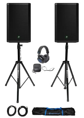 2 Mackie Thrash215 15" 1300W Powered DJ PA Speakers+Stands+Headphones Thrash 215 - Image 1 of 4