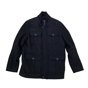 GUESS Wool Coat Men's MEDIUM Jacket Black Military Pocket Quilted Lining Winter - Picture 1 of 6
