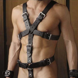 Men PU Leather Harness Bondage Gothic Punk Rave Garter Suspenders BDSM Belts - Picture 1 of 7