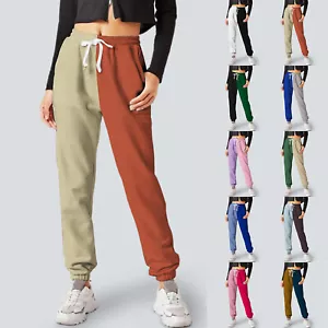 Women Sweatpants Colorblock High Waisted Workout Athletic Lounge Joggers Pants - Picture 1 of 22