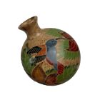 Vintage Nicaraguan Clay Pottery Carved Hummingbird Floral  Side Vase 8.5” approx