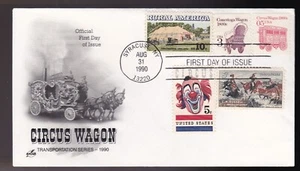 CIRCUS WAGON #2452 US FIRST DAY COVER 1990, ARTCRAFT CACHET FDC COMBO - Picture 1 of 1