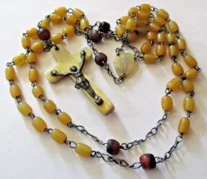 Ancien Chapelet pendentif perles croix en corne crucifix en argent bijou 5800 - Bild 1 von 5