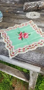 Vintage Red Whi Pink Blumen Blumen Cotto Taschentuch Taschentuch Rot Muschelrand - Bild 1 von 5