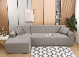 Samt Stretch Sofabezug L-Form Sofa Überwürfe 3-Sitzer + 3-Sitzer 2 stk Sofabezug - Bild 1 von 9