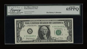 DBR 1963-A $1 FRN Boston Gem Fr. 1901-A Legacy 65 PPQ Serial A35136485B - Picture 1 of 2