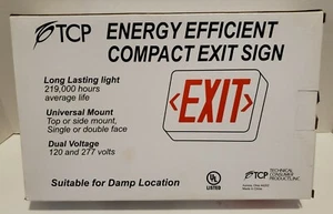 TCP Energy Efficient Compact LED Exit Sign Dual Volt Damp Locations AC&DC Backup - Picture 1 of 3