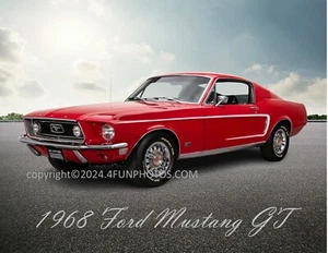 1968 Ford Mustang GT Muscle Car 8"x10" Premium Fotodruck Mancave rot - Bild 1 von 1