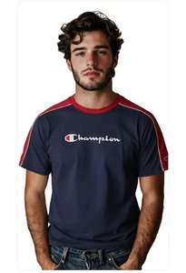 Champion Colorb - Para hombres Talla 3XL - Azul Marino/Rojo - Camiseta Pesada Manga Corta - Imagen 1 de 5