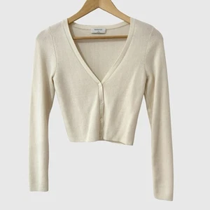 Babaton Elfenbein Strick V-Ausschnitt Langarm Cropped Cardigan S - Bild 1 von 4