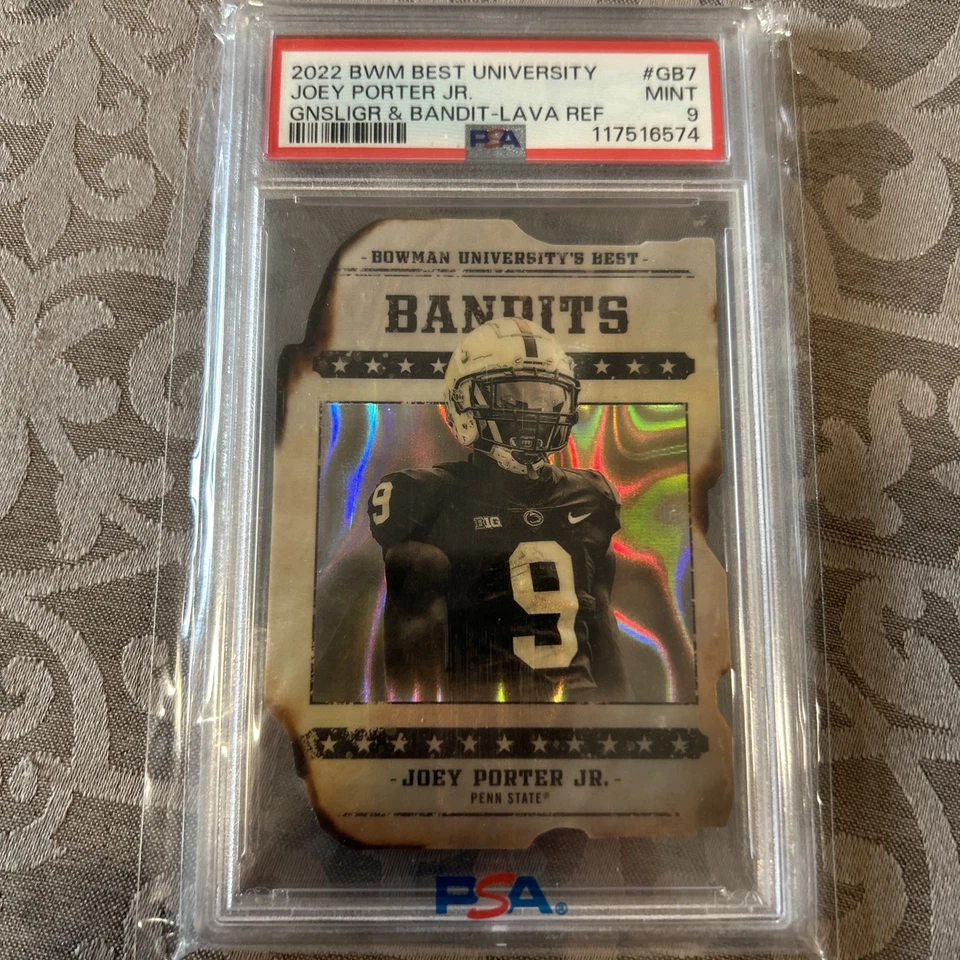 2022 Bowman Best University Joey Porter Jr Bandits Lava Refractor 16/50 PSA 9 - Image 1 of 4