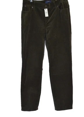 Pantalón para mujer TALBOTS Petite marrón oscuro pana pierna delgada frente plano 10P nuevo con etiquetas $89 Foto 1 de 4