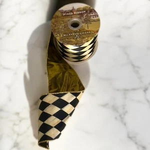 RARE Mackenzie-Childs Courtly Harlequin/Gold, 4” Wire Ribbon - 10 Yd Roll - VHTF - Picture 1 of 6