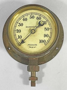 VINTAGE MESSING MANOMETER 100 PSI BOURDONS PAT DAMPFMASCHINE SCHIFF LOKOMOTIVE j - Bild 1 von 4
