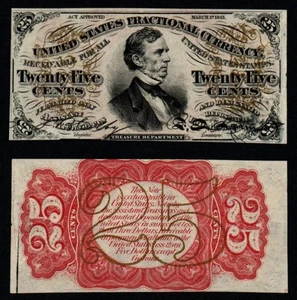 3rd Issue 25c RED Reverse UNC William Fessenden Fractional Currency! - Picture 1 of 3