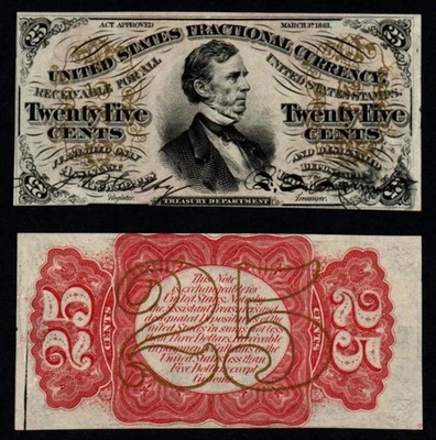 3rd Issue 25c RED Reverse UNC William Fessenden Fractional Currency! - Image 1 of 3