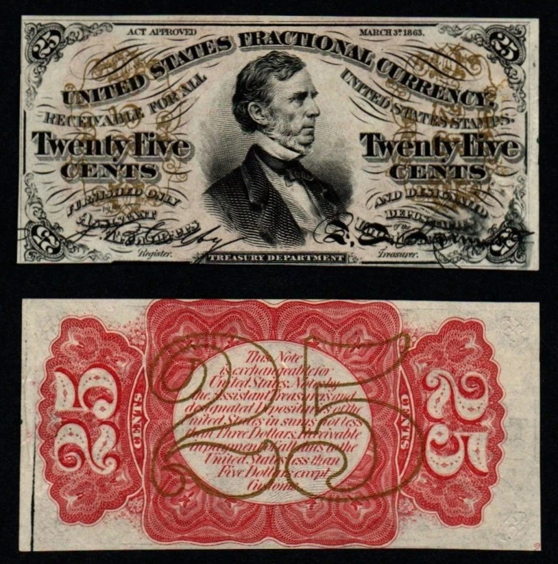 3rd Issue 25c RED Reverse UNC William Fessenden Fractional Currency! - Image 1 of 3