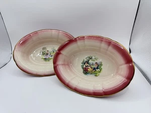 2x Paar Staffordshire Eisen Stein Deko Oval Schale Rosa Creme Steinzeug - Bild 1 von 4