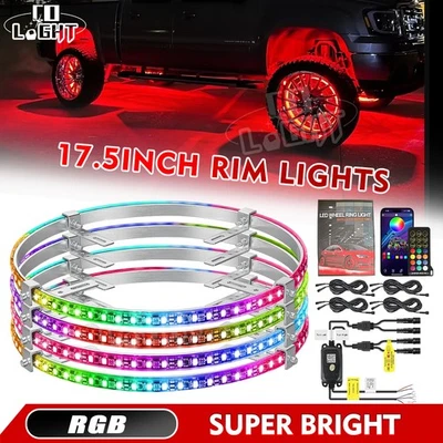 For Dodge Ram 1500 2500 3500 4PCS 17.5" LED Wheel Ring Lights RGB Rim Lights - Image 1 of 4