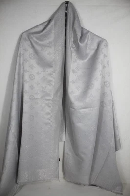 Authentic Louis Vuitton Scarf Shawl Stole 100% Silk Silver Used - Image 1 of 4