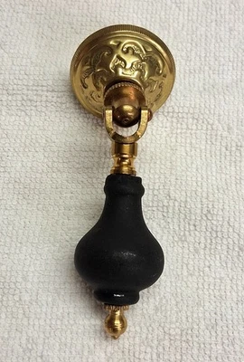 VINTAGE BRASS AND WOOD TEARDROP PULL, NEW OLD STOCK, NEVER INSTALLED - Image 1 of 4