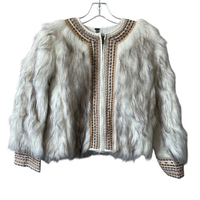 Chaqueta Anthropologie de piel sintética en blanco con cremallera frontal marfil bordada talla 6 nueva con etiquetas $400 Foto 1 de 4