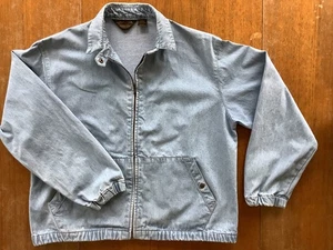 Vintage Eddie Bauer Men’s Light Wash Denim Bomber Jacket Size Large - Picture 1 of 11